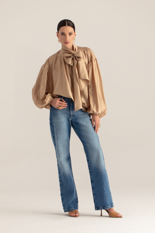 Bluzka Adele bezowa – widok z przodu – styl boho – ANA atelier