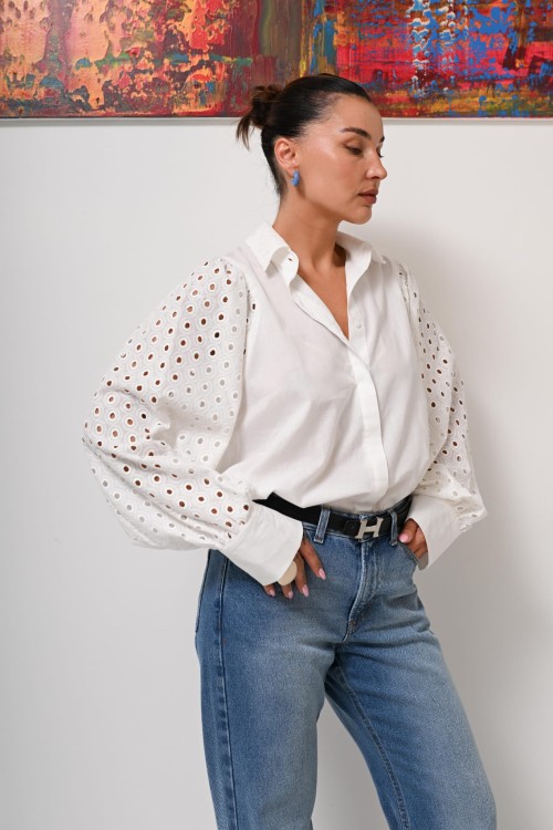 Koszula Ecru Marali – widok z przodu – styl boho premium – ANA atelier
